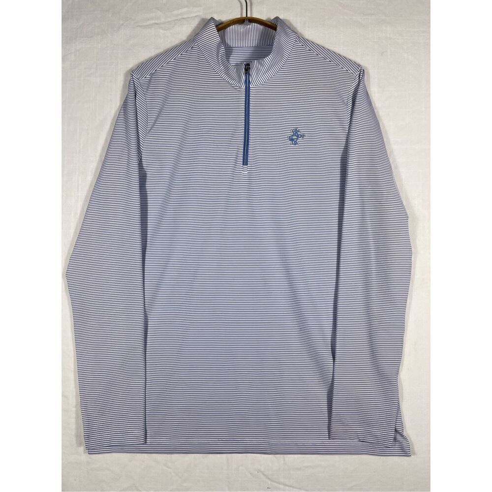 Louis Castel Blue White Striped 1/4 Zip Pullover Long Sleeve T-Shirt Medium